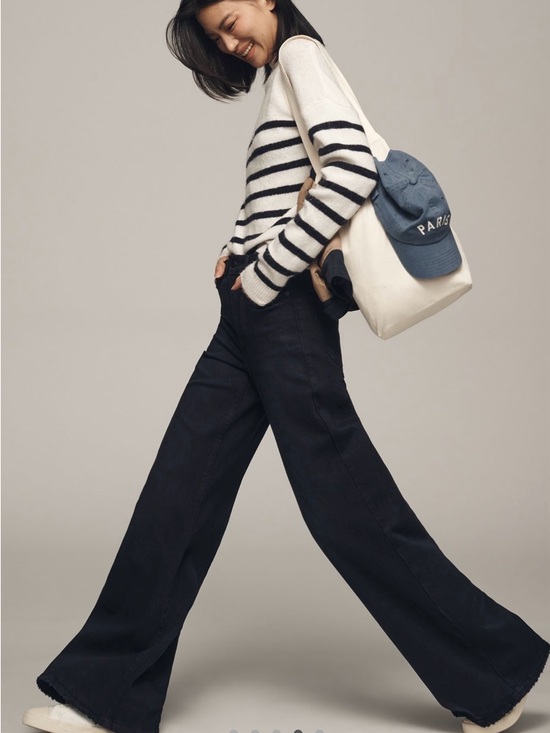 Good American Good Waist Palazzo High-Rise Wide-Leg Jeans Black 4 - Picture 3 of 4